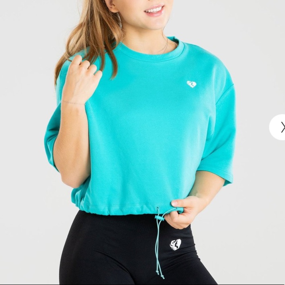 Women’s Best power crop turquoise small s short sleeve tie waist